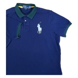 VTG Polo by Ralph Lauren Mens XXL Blue Green Custom Fit Polo Shirt White Pony